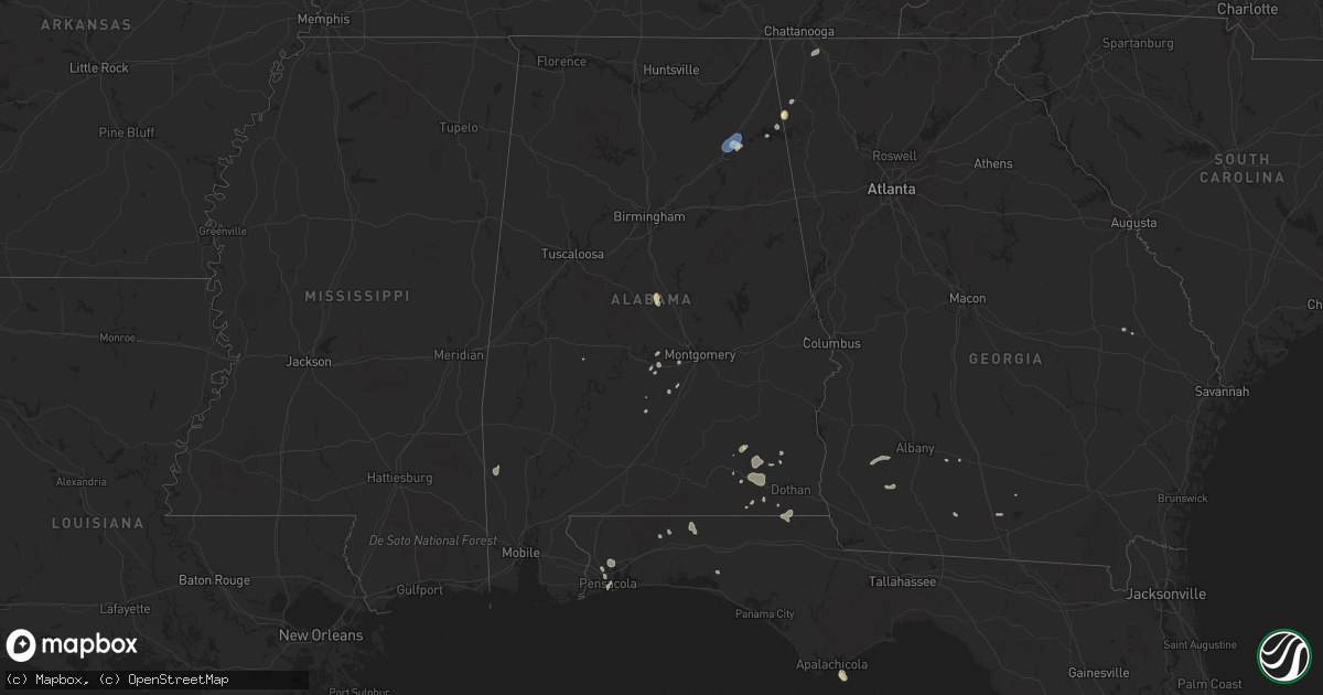 Hail map in Alabama on July 9, 2019