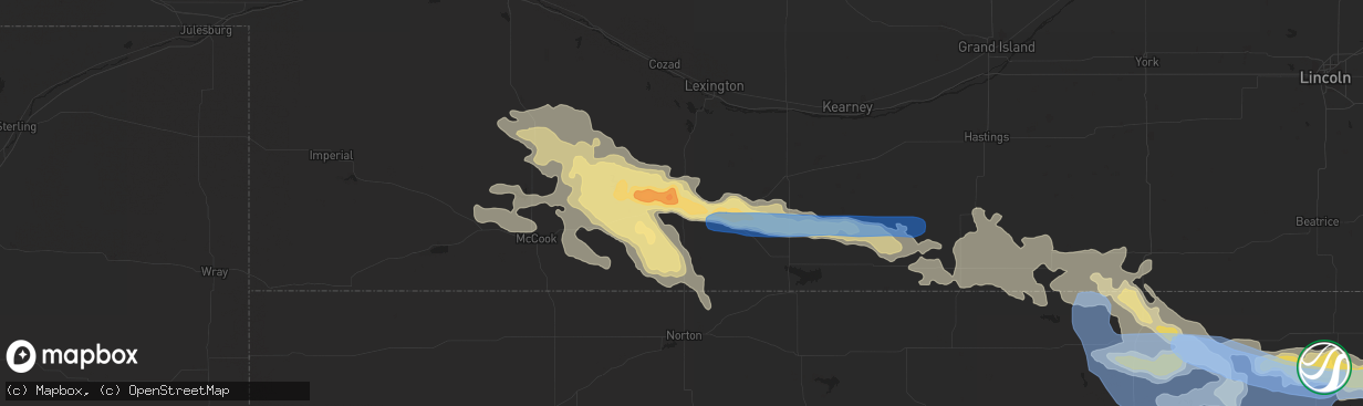 Hail map in Arapahoe, NE on July 9, 2019