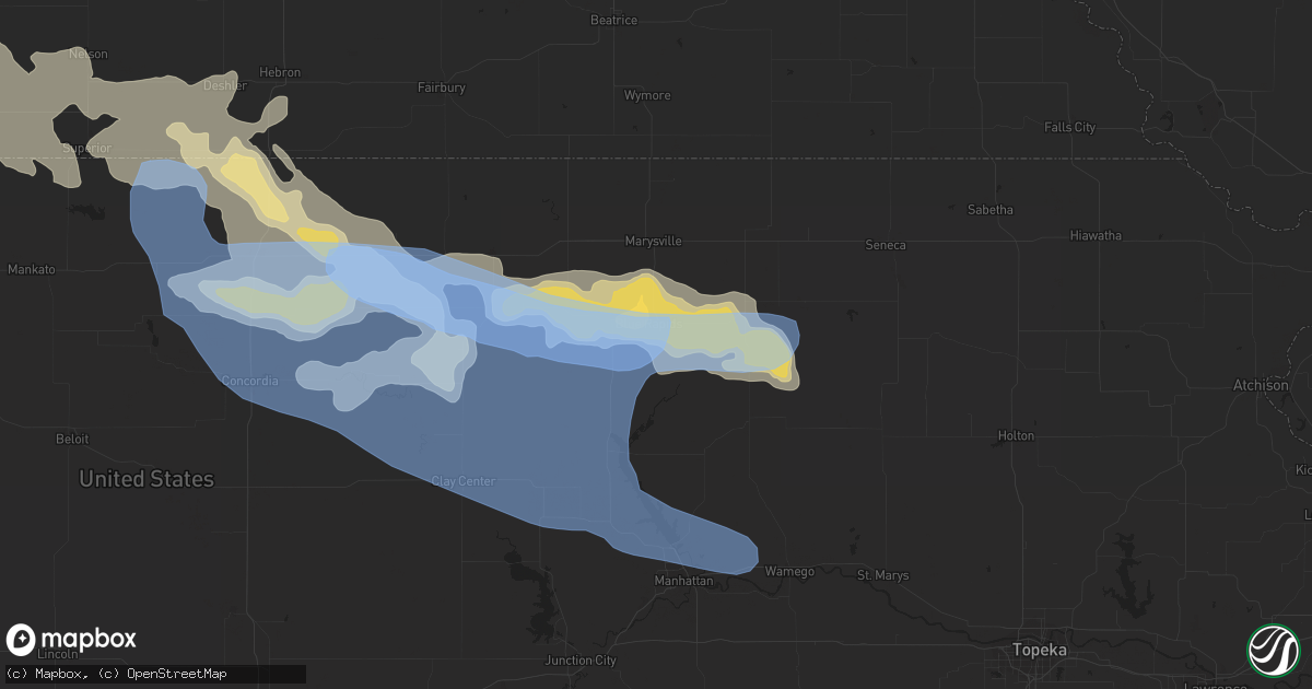 Hail map in Blue Rapids, KS on July 9, 2019