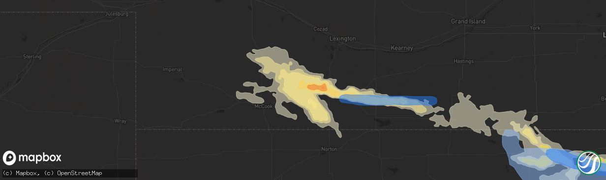 Hail map in Cambridge, NE on July 9, 2019