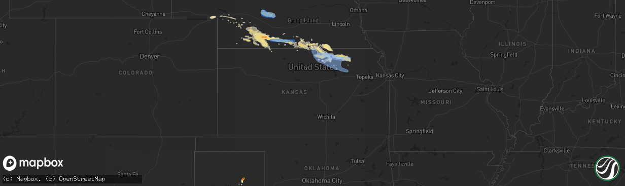 Hail map in Kansas on July 9, 2019