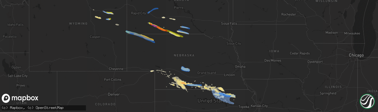 Hail map in Nebraska on July 9, 2019