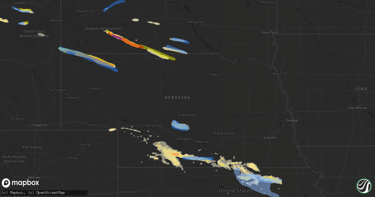 Hail map in Nebraska on July 9, 2019