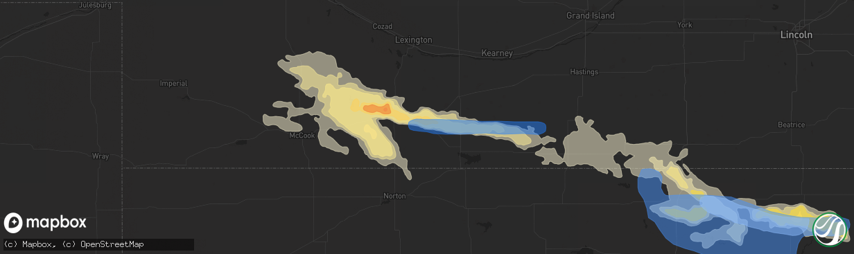 Hail map in Oxford, NE on July 9, 2019