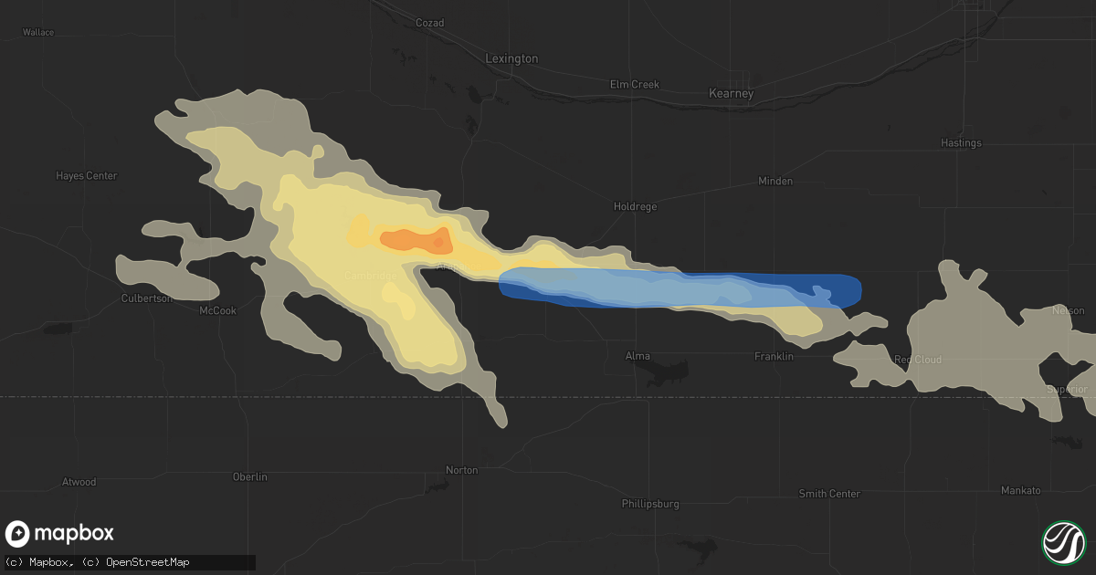 Hail map in Oxford, NE on July 9, 2019