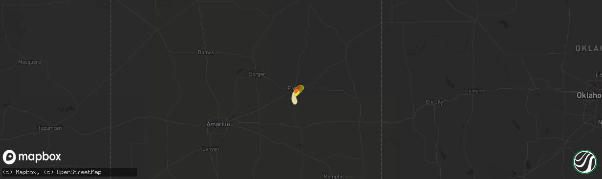 Hail map in Pampa, TX on July 9, 2019