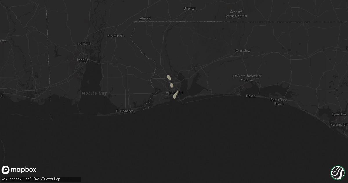 Hail map in Pensacola, FL on July 9, 2019