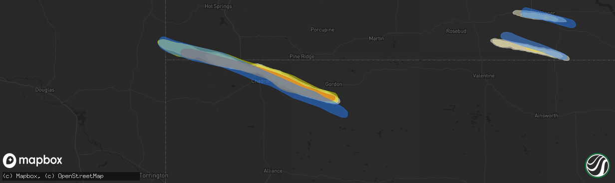 Hail map in Rushville, NE on July 9, 2019