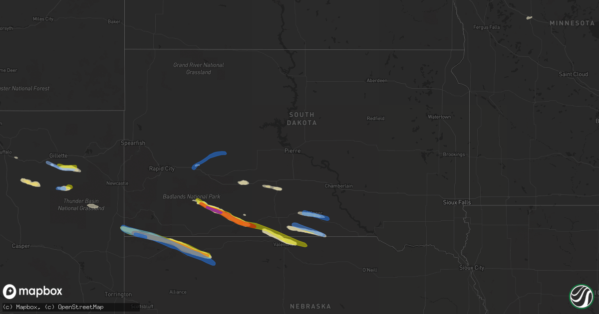 Hail map in South Dakota on July 9, 2019