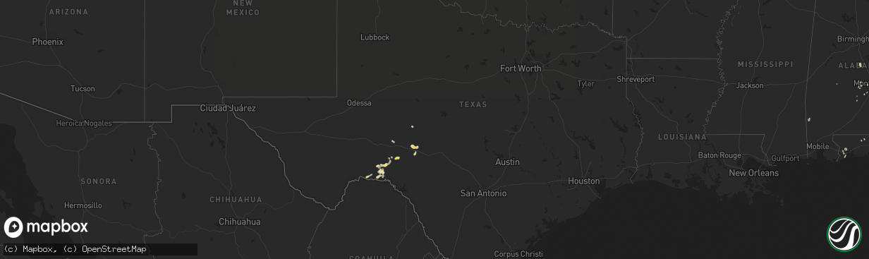 Hail map in Texas on July 9, 2019