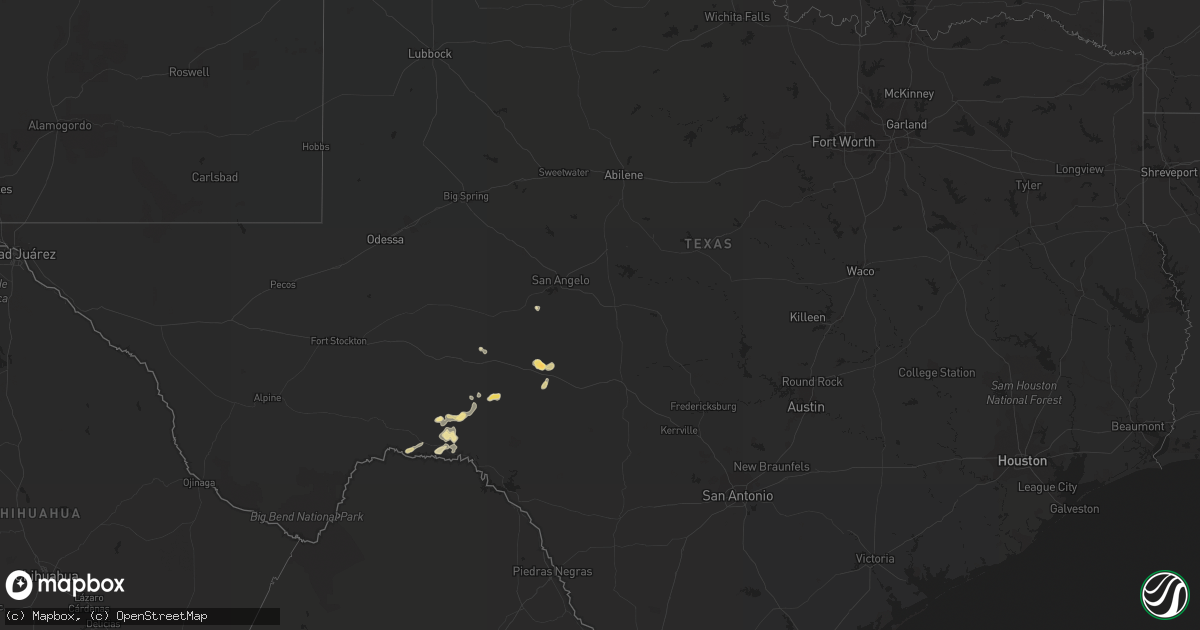 Hail map in Texas on July 9, 2019