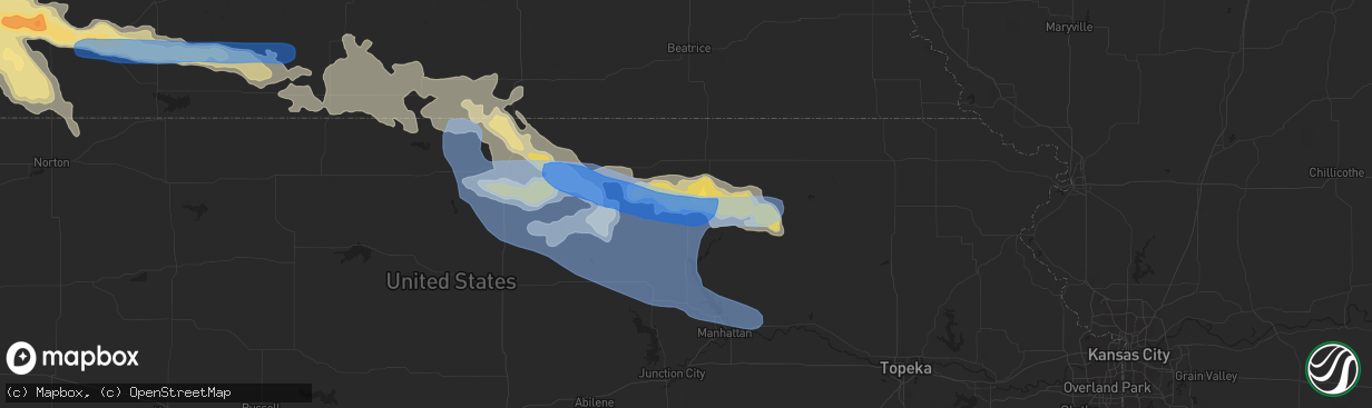 Hail map in Waterville, KS on July 9, 2019