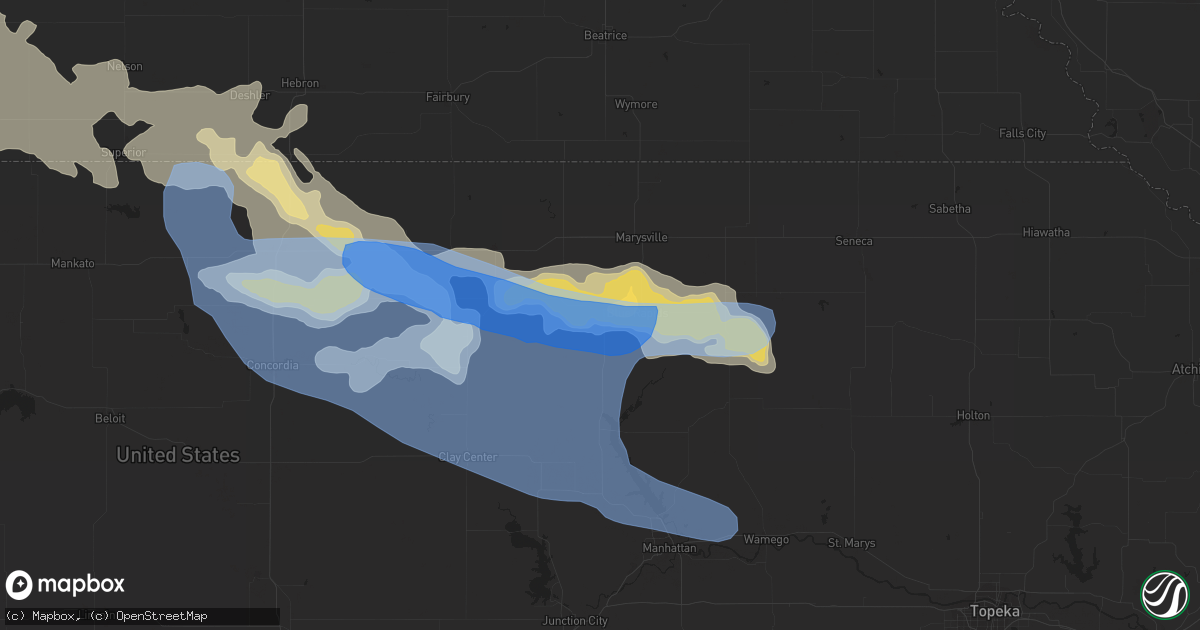 Hail map in Waterville, KS on July 9, 2019