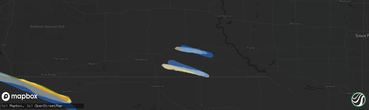 Hail map in Winner, SD on July 9, 2019