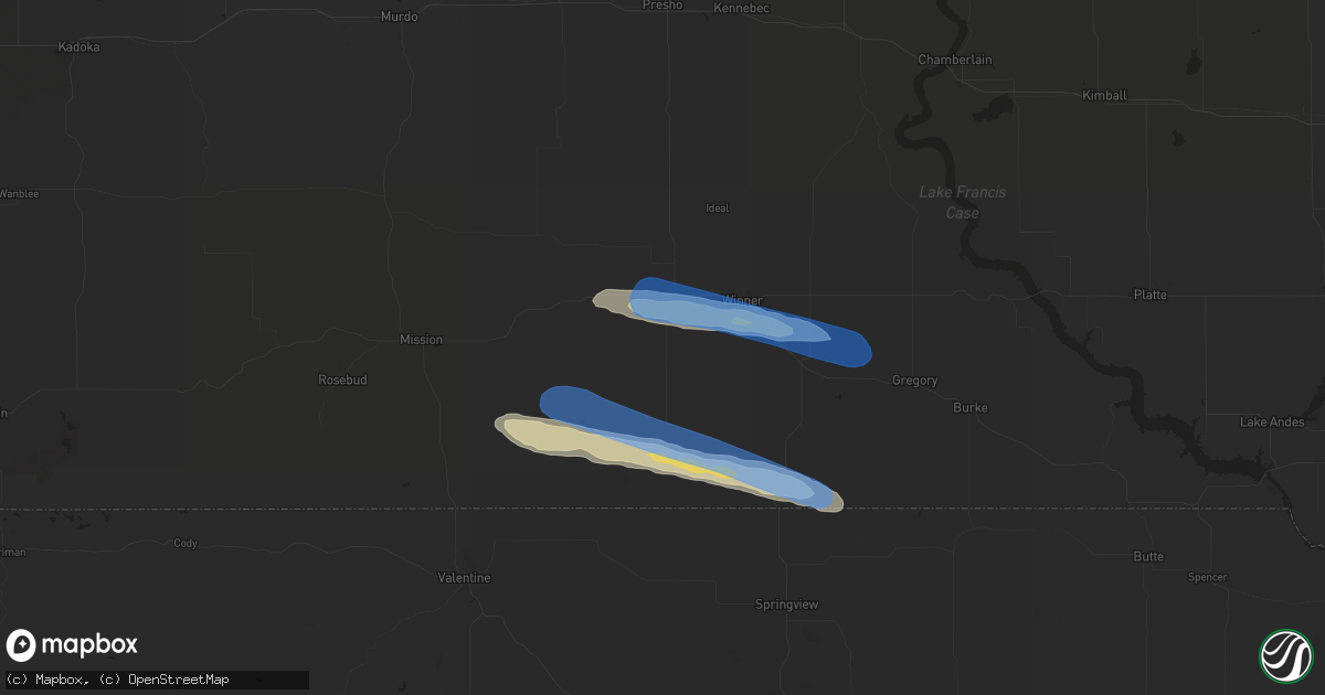 Hail map in Winner, SD on July 9, 2019