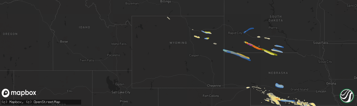 Hail map in Wyoming on July 9, 2019