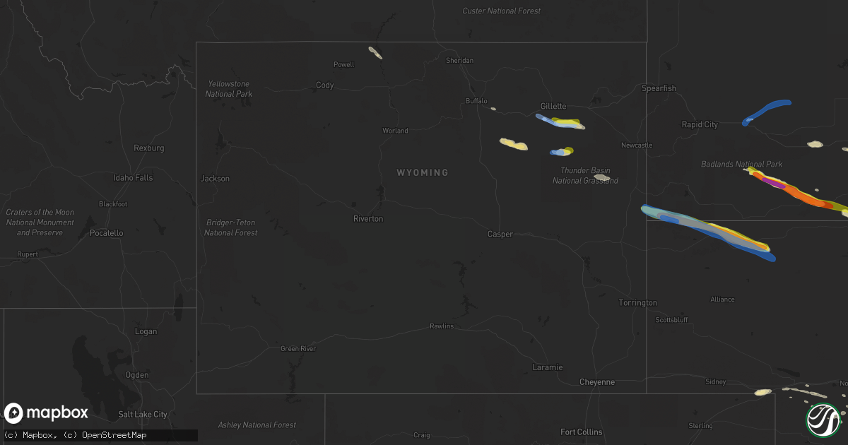Hail map in Wyoming on July 9, 2019