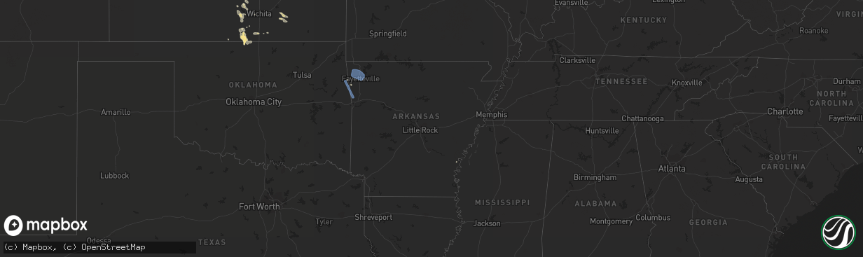 Hail map in Arkansas on July 9, 2020