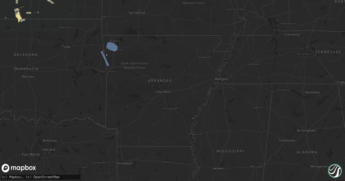 Hail map in Arkansas on July 9, 2020