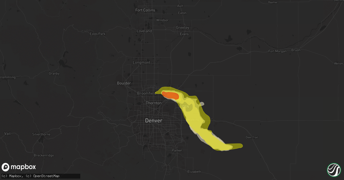 Hail map in Brighton, CO on July 9, 2020