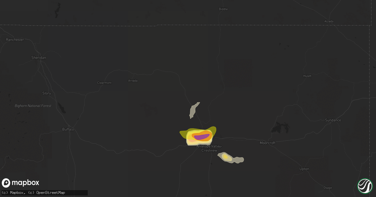 Hail map in Gillette, WY on July 9, 2020