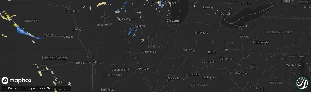 Hail map in Illinois on July 9, 2020