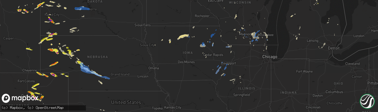Hail map in Iowa on July 9, 2020