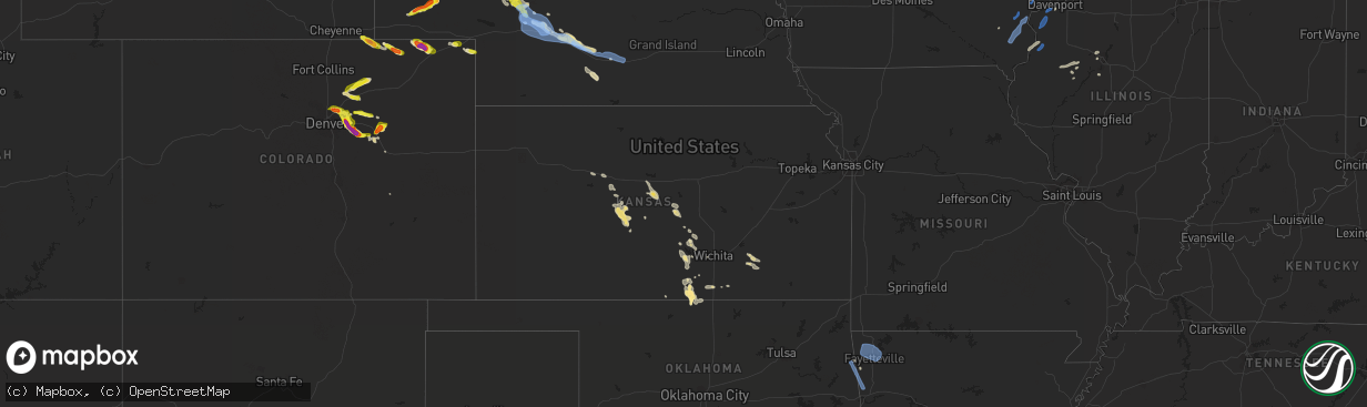 Hail map in Kansas on July 9, 2020