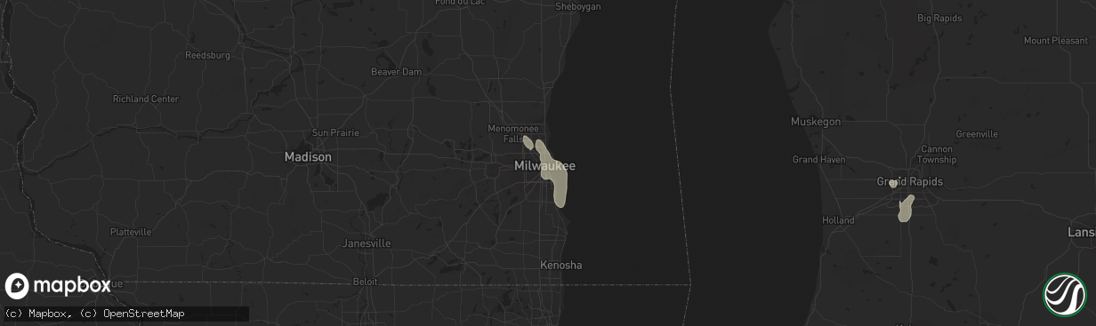 Hail map in Milwaukee, WI on July 9, 2020