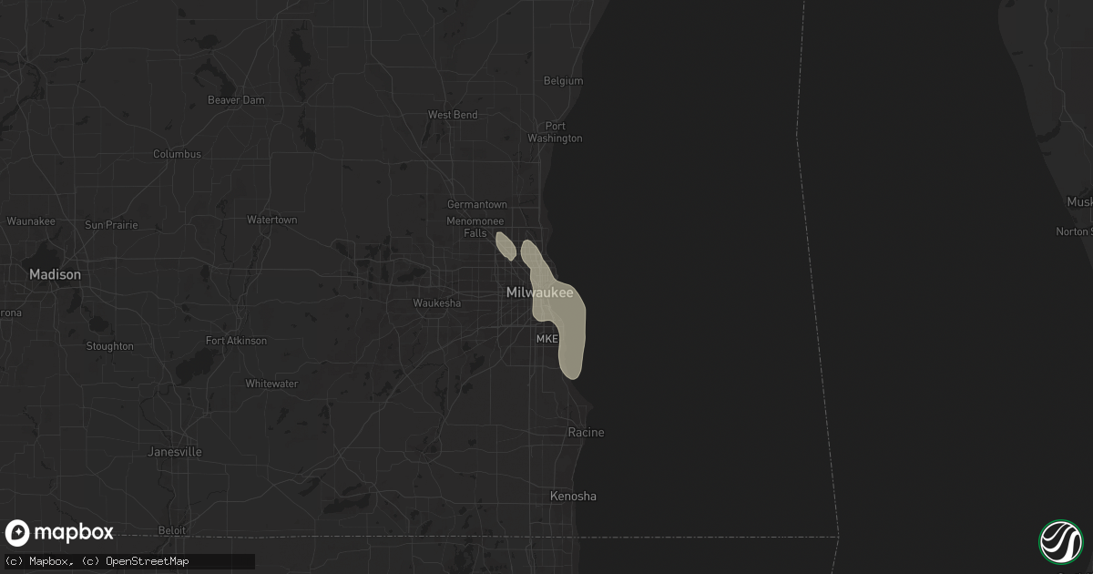 Hail map in Milwaukee, WI on July 9, 2020