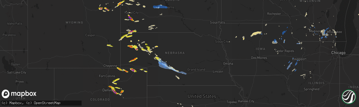 Hail map in Nebraska on July 9, 2020