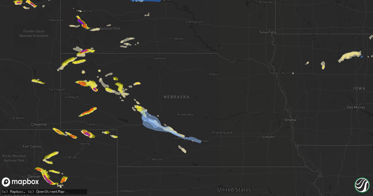Hail map in Nebraska on July 9, 2020