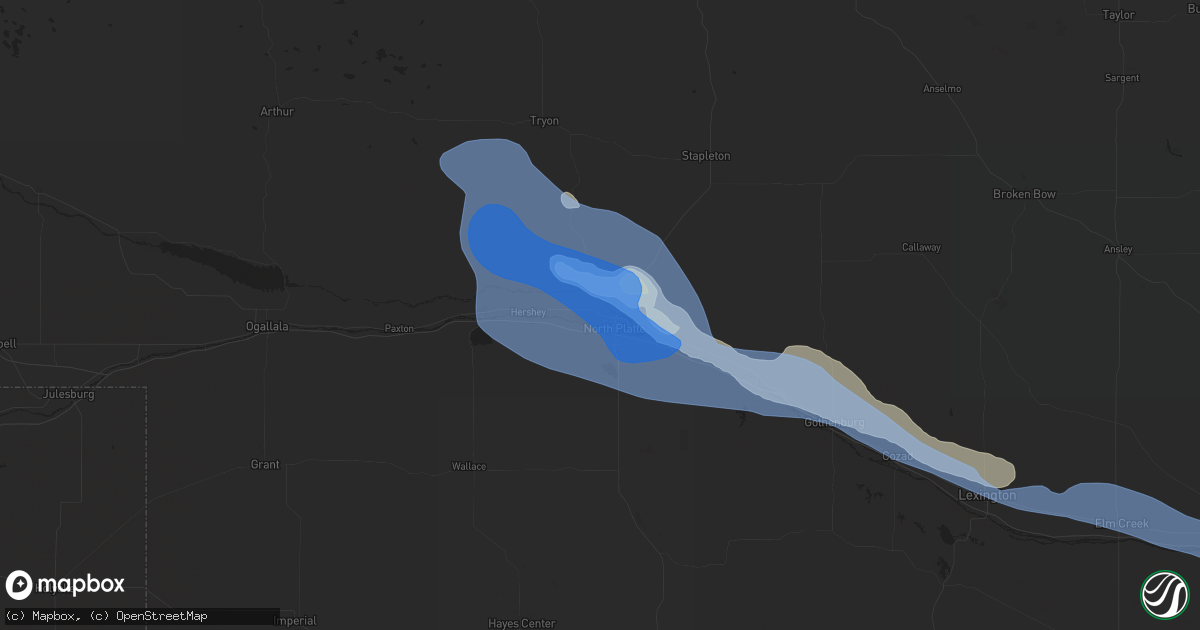 Hail map in North Platte, NE on July 9, 2020