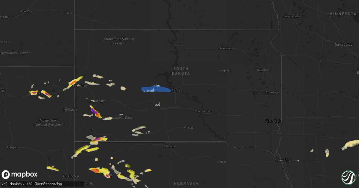 Hail map in South Dakota on July 9, 2020