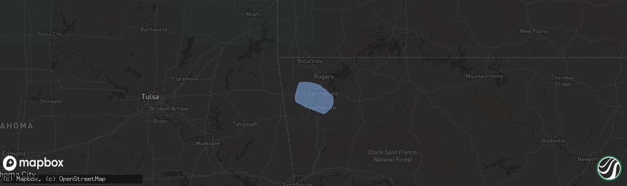Hail map in Springdale, AR on July 9, 2020