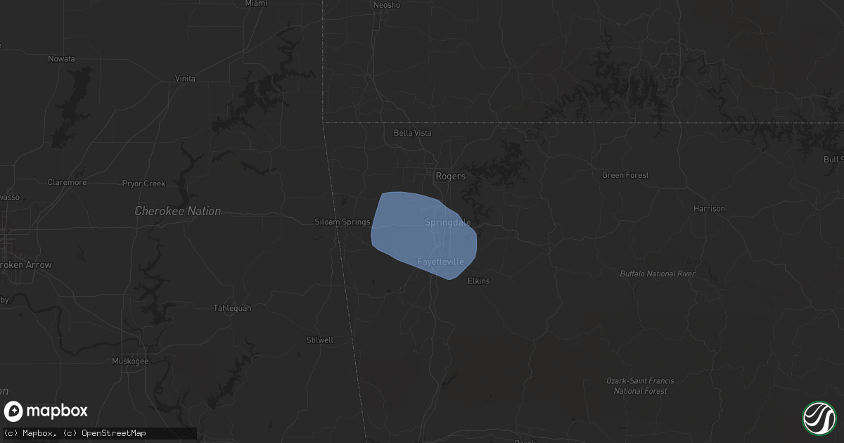 Hail map in Springdale, AR on July 9, 2020