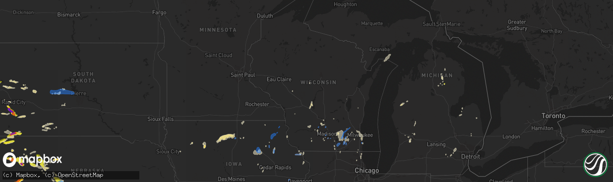 Hail map in Wisconsin on July 9, 2020
