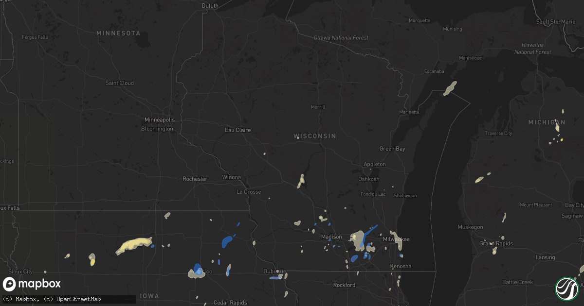 Hail map in Wisconsin on July 9, 2020