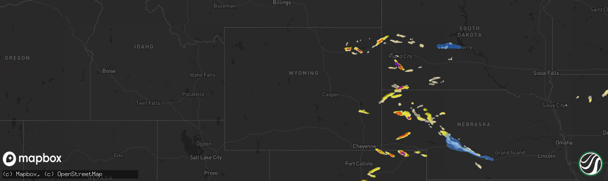 Hail map in Wyoming on July 9, 2020