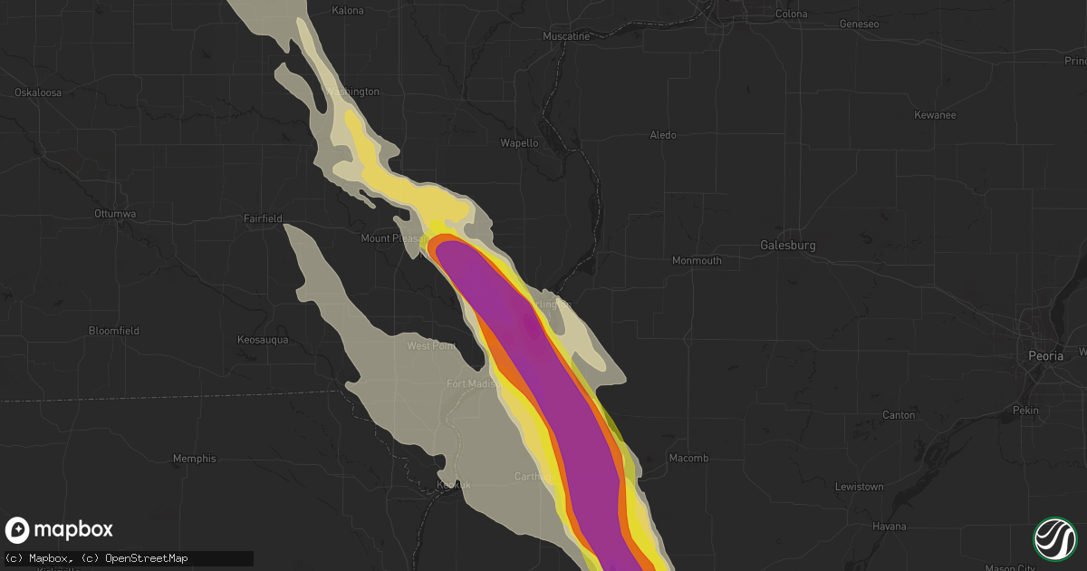 Hail map in Burlington, IA on July 9, 2021