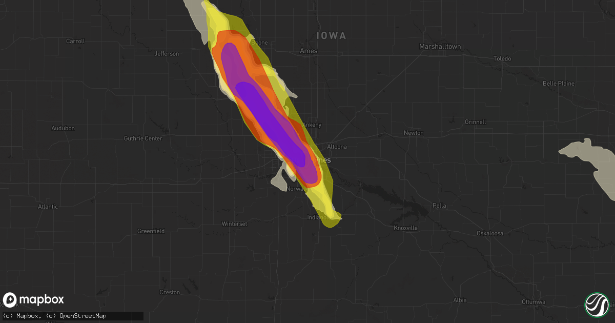 Hail map in Des Moines, IA on July 9, 2021