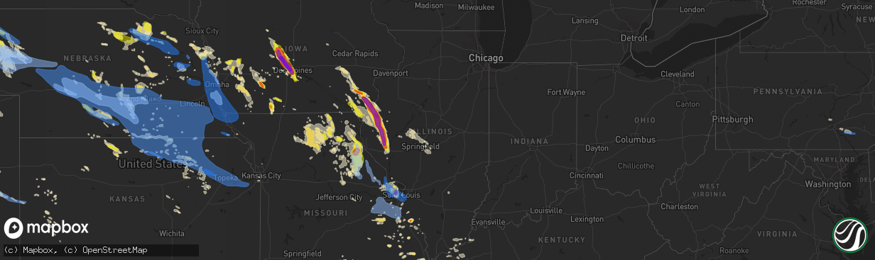 Hail map in Illinois on July 9, 2021