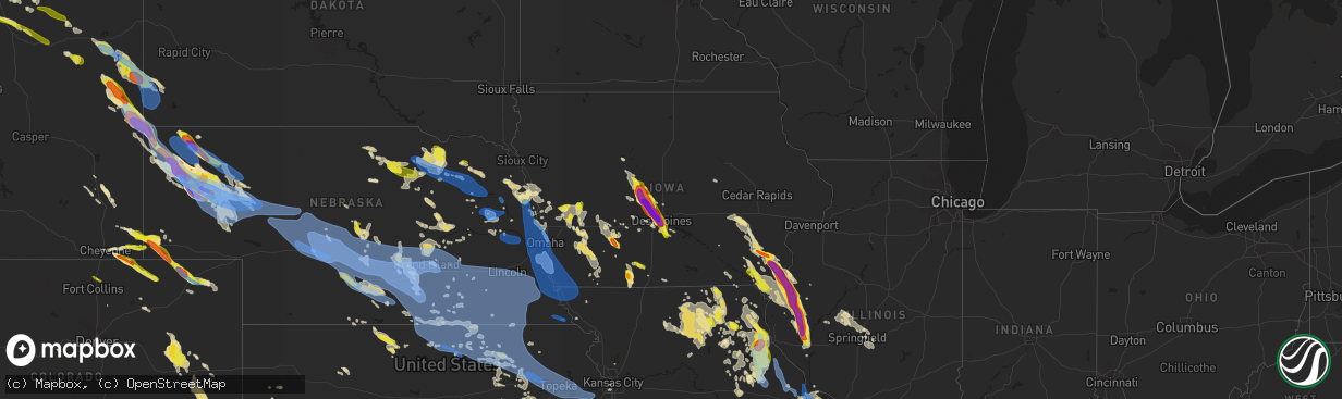 Hail map in Iowa on July 9, 2021