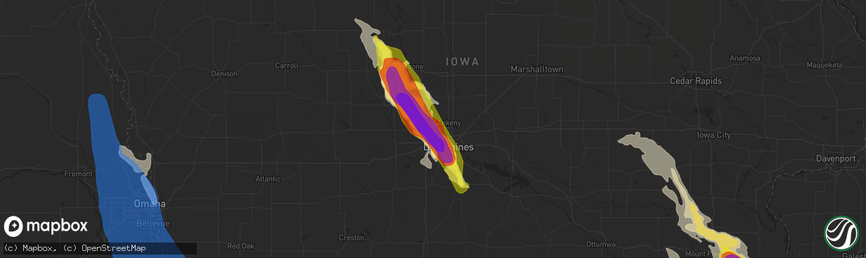 Hail map in Johnston, IA on July 9, 2021