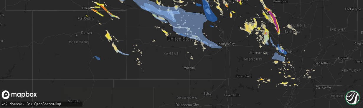 Hail map in Kansas on July 9, 2021