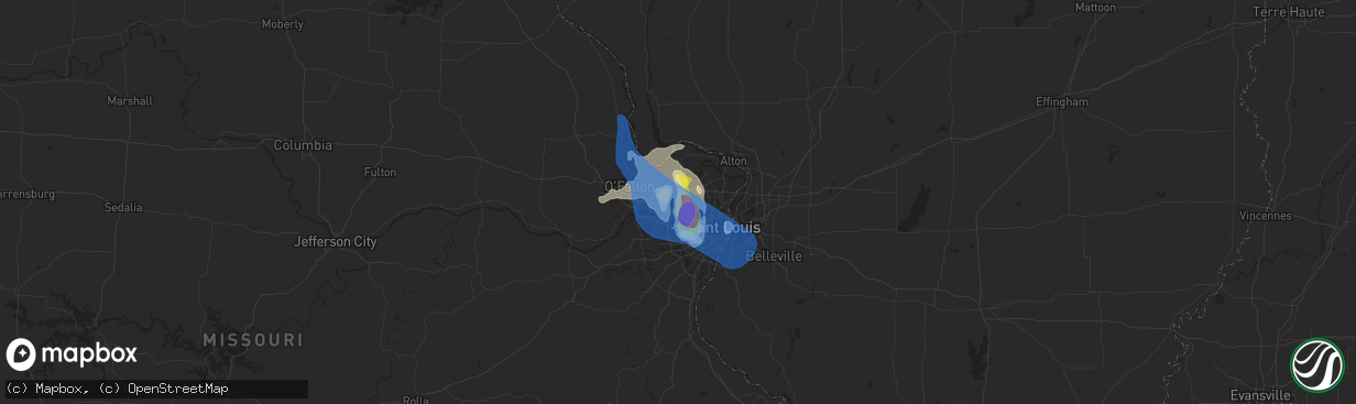 Hail map in Maryland Heights, MO on July 9, 2021