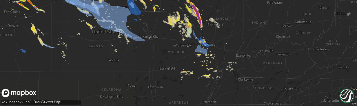 Hail map in Missouri on July 9, 2021