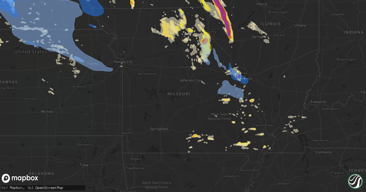 Hail map in Missouri on July 9, 2021