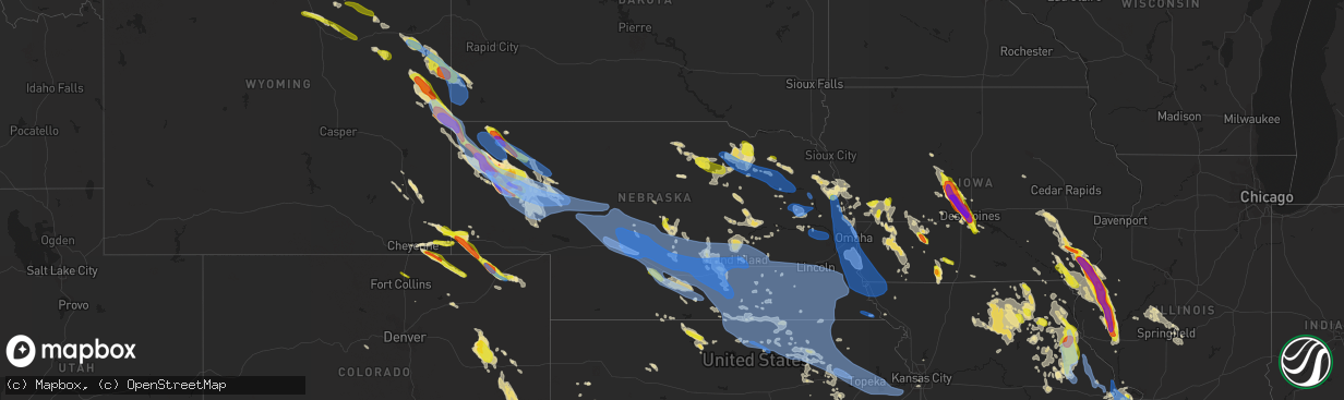 Hail map in Nebraska on July 9, 2021