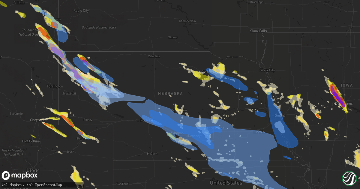 Hail map in Nebraska on July 9, 2021